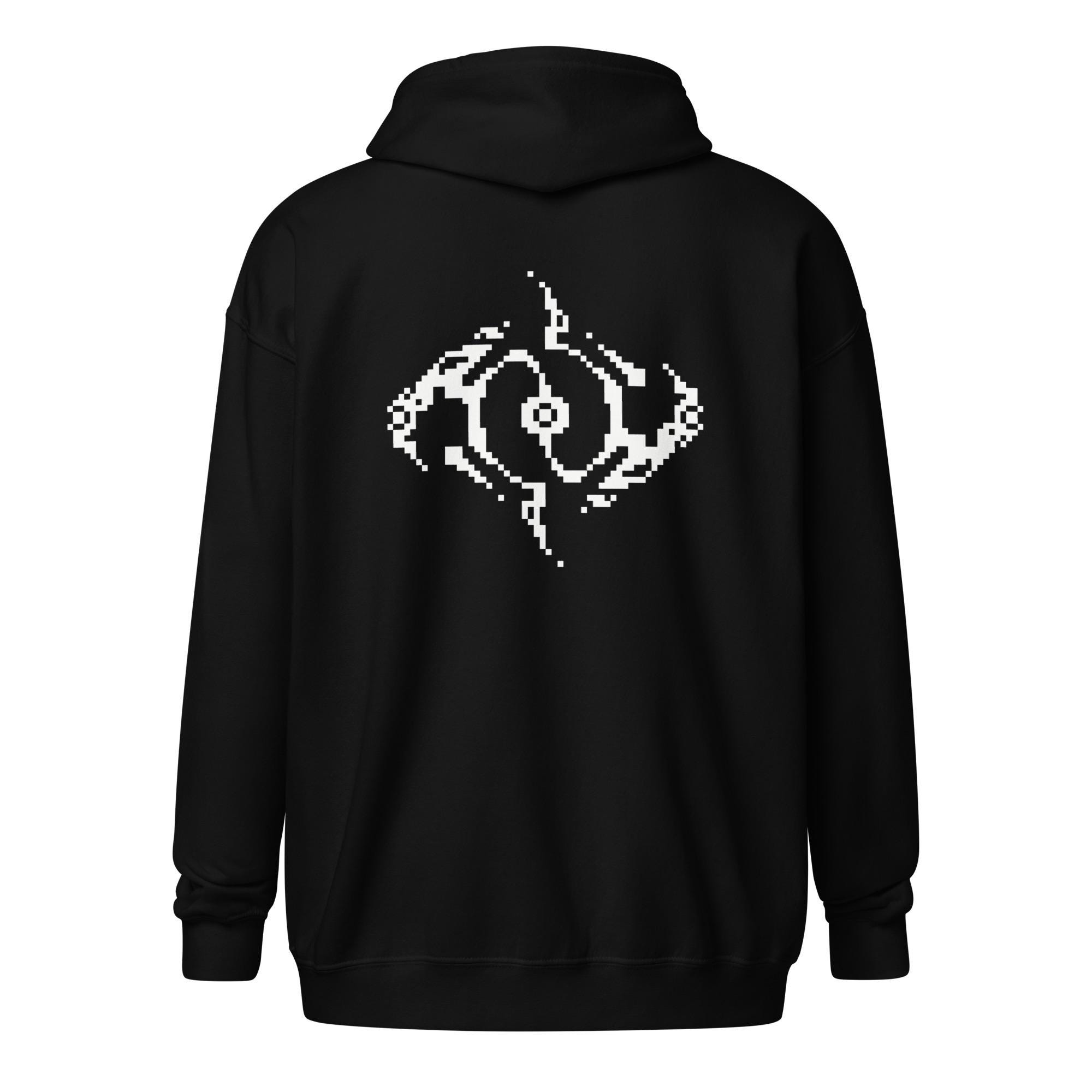 Pixel Portal Mystic Zip Hoodie – Pixel Sigil Back Print, Retro