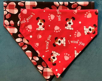 Hearts /& Stripes Embroidered Valentines Day Bandana for Dogs and Cats