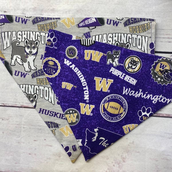Huskies dog bandana// University of Washington UW// over the collar reversible pet scarf