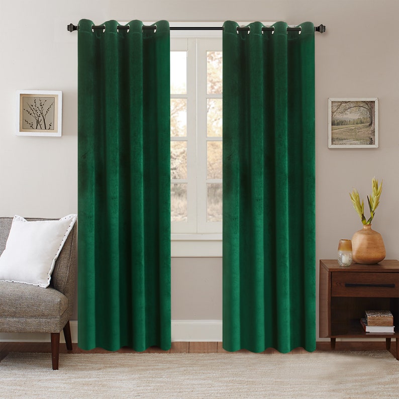 Super Soft Luxury Velvet Green Curtains And Rod Ds Image 0
