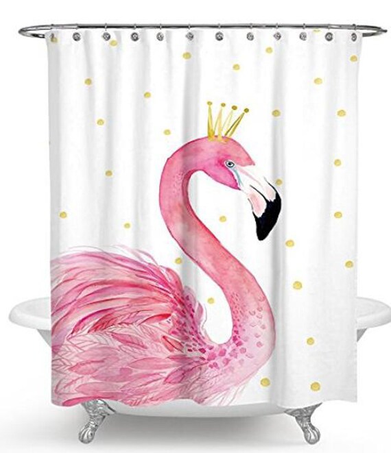 Waterproof Shower Curtain Pink Flamingo Bathroom With 12 Hooks Etsy