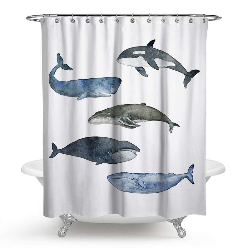 Blue Whale Swimming In Ocean Shower Curtain Navy Blue Shower Etsy