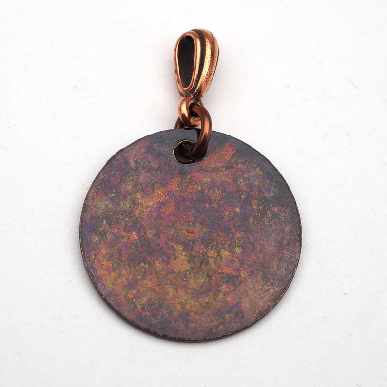 Etched copper starfish pendant, small round flat ocean jewelry, 25mm image 3