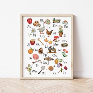 ABC Alphabet Poster Chart Print, Nature Homestead Homeschool Preschool, Morning Basket, Charlotte Mason Study, Kindergarten Classroom Decor