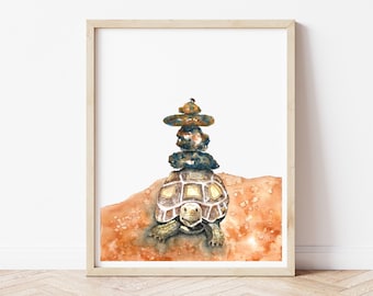 Desert Tortoise, Watercolor, Rocks, Nature Inspired, Wall Art Print, Desert Animal Painting, Home Decor, Stacked Stones, Tortoise, Gift