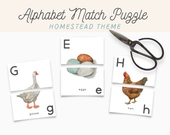 Watercolor Alphabet Match Puzzle Cards, Nature Homeschool Printable (Digital Download)