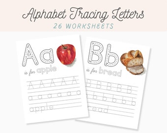 Watercolor Alphabet Tracing Worksheets, Homeschool Activity (Digital Download)