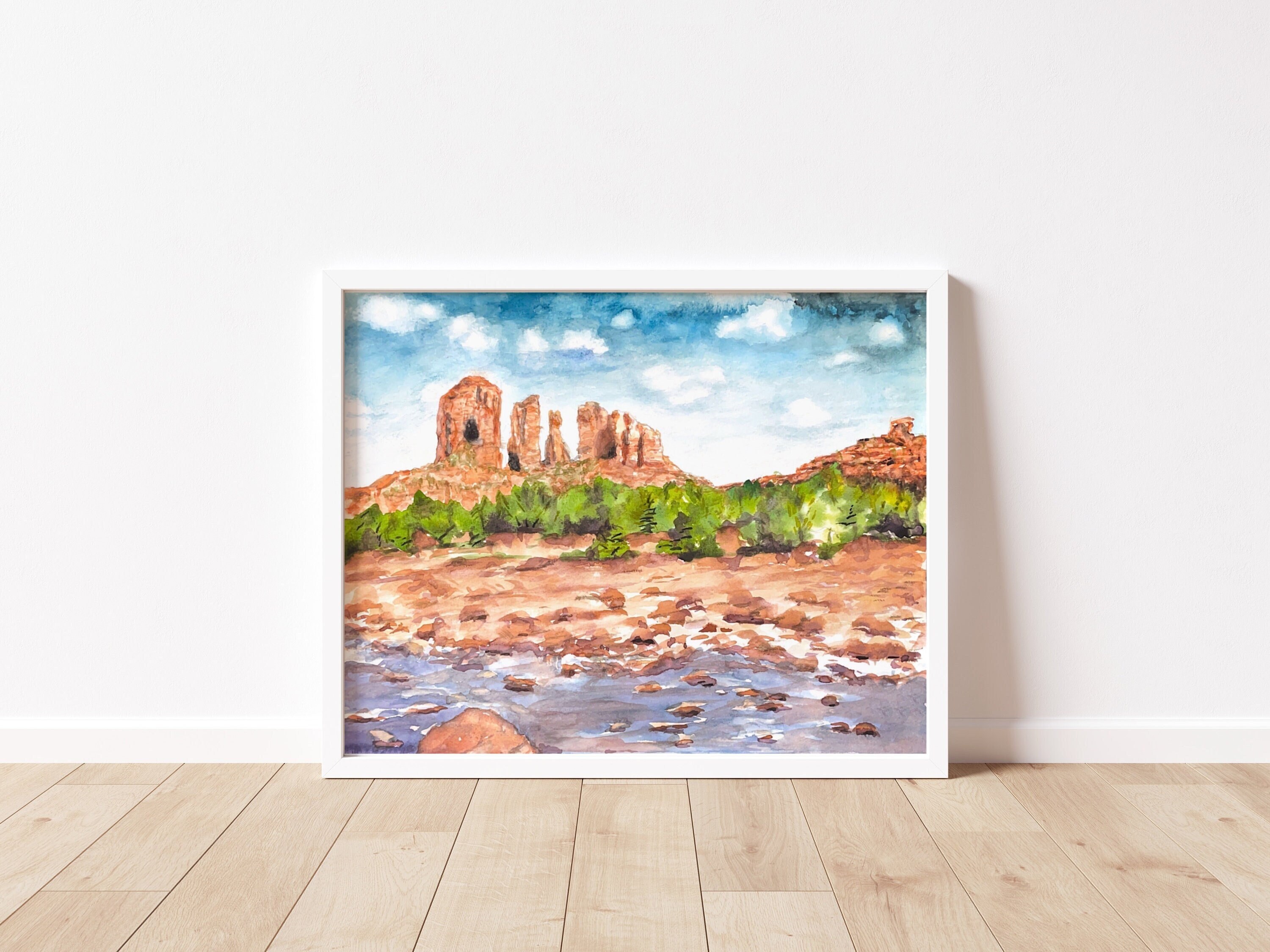 Arizona, Red Rock, Sedona, Watercolor,  Painting, Wall Art, Cathedral Rock, Oak Creek Canyon, Travel, Desert, National Park, Hiking, Gift