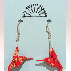 Handmade Origami Hummingbird Earrings: Sterling Silver Hooks, Lightweight Paper immagine 15