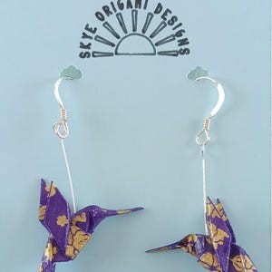 Handmade Origami Hummingbird Earrings: Sterling Silver Hooks, Lightweight Paper immagine 13