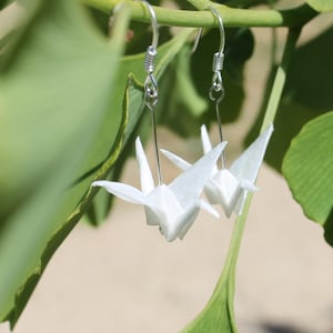 Handmade Origami Crane Earring Sterling Silver Hook Paper Dangling Earring For Everyday Wear Birthday Anniversary Gift Special Occasion