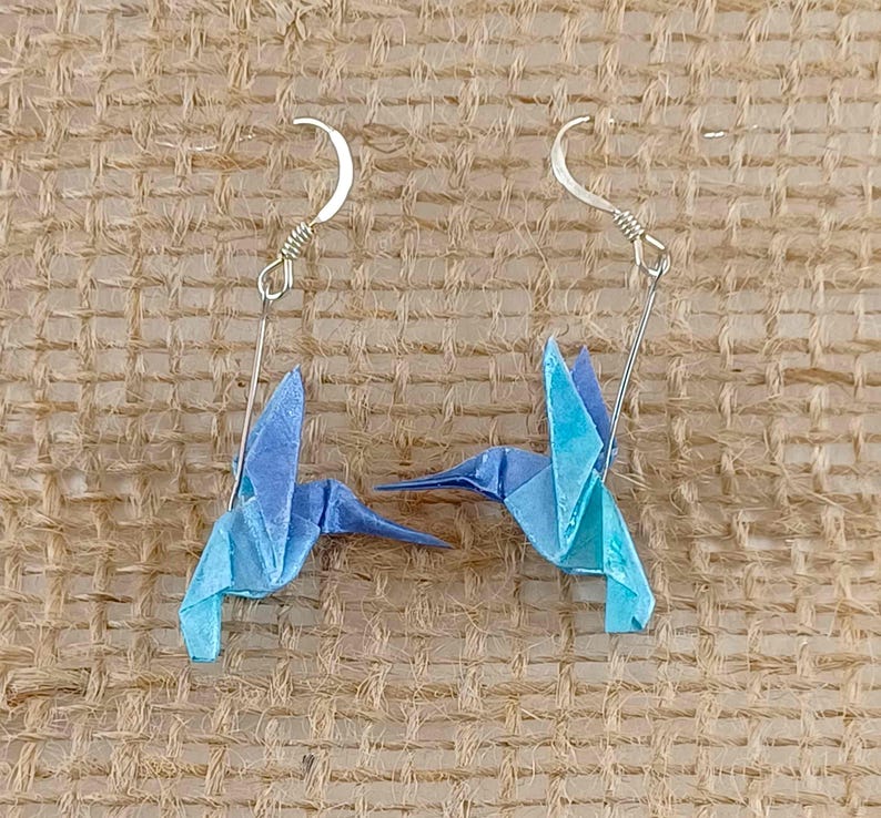 Handmade Origami Hummingbird Earrings: Sterling Silver Hooks, Lightweight Paper immagine 11