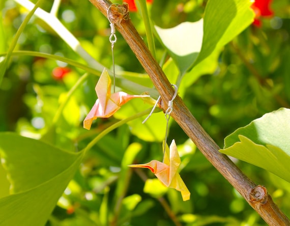 Handmade Origami Hummingbird Earrings: Sterling Silver Hooks, Lightweight Paper