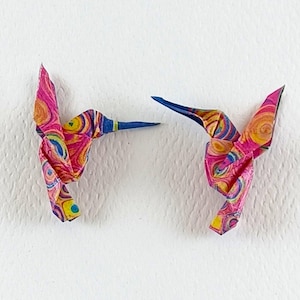 Handmade Origami Hummingbird Earrings: Sterling Silver Hooks, Lightweight Paper immagine 12