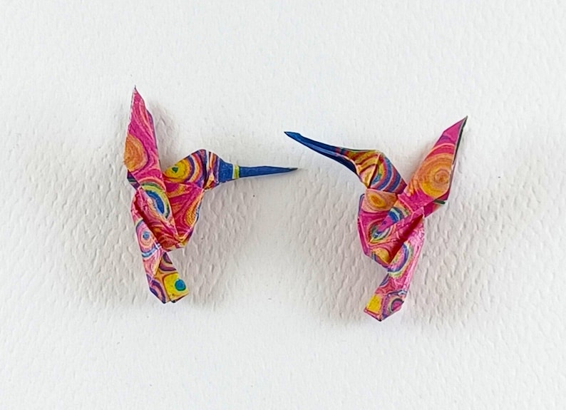 Handmade Origami Hummingbird Earrings: Sterling Silver Hooks, Lightweight Paper immagine 12