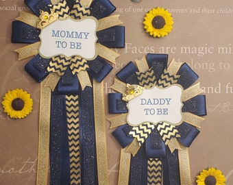 Royal Navy blue baby shower mommy to be, dad to be, grandma to be, corsage pin, party theme