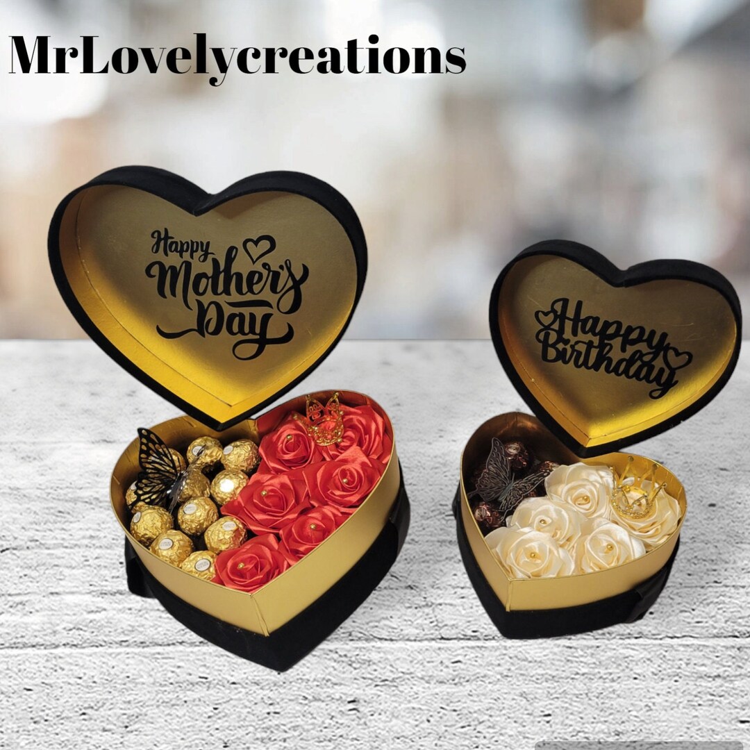 Heart Shape Gift Box Eternal Roses With Chocolates - Etsy