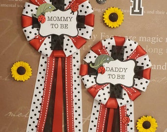3 different styles Ladybug baby shower mommy to be, dad to be, grandma to be, corsage pin, party theme