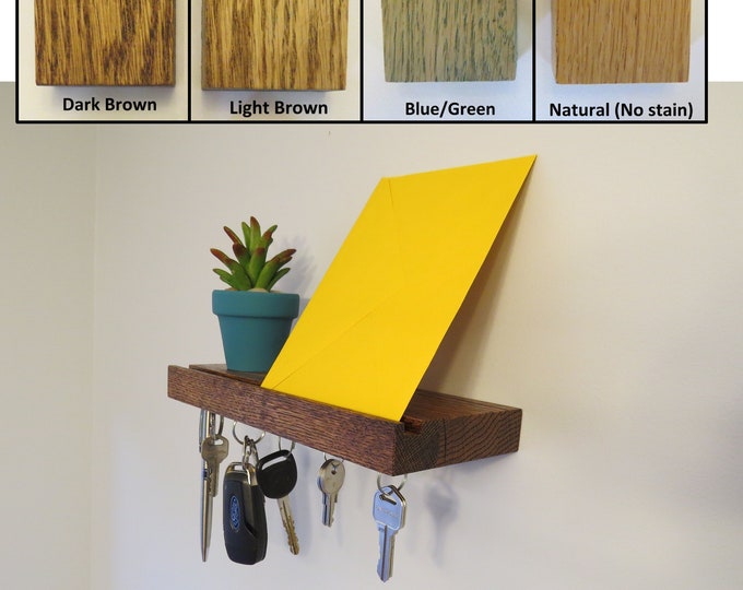 Key Holder Shelf Minimalist Entryway Organizer Oak Etsy