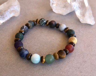 Chakra bracelet, Seven Chakra Gemstones, Fancy jasper Bracelet, Meditation Jewlery, Uplifting Gifts, Unique Bracelets, healing crystals,