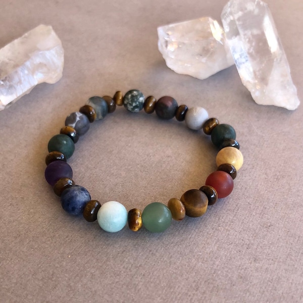 Chakra bracelet, Seven Chakra Gemstones, Fancy jasper Bracelet, Meditation Jewlery, Uplifting Gifts, Unique Bracelets, healing crystals,