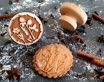 WILD FLOWERS stamp, embossing wood stamp, engraved stamp by laser
