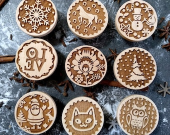 ¡Lote de 9 sellos elegidos por ti! para galletas en relieve, grabado profundo, de madera de haya.