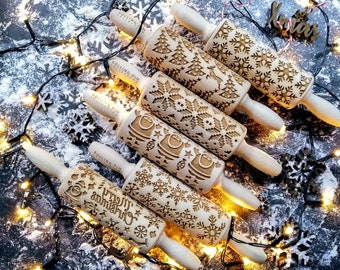 ROLLING PINS, set of 6 small rolling pins Chosen by YOU, Funny Baker Nudelholz aus Buchenholz - Weihnachten Geprägt Teigroller Holz