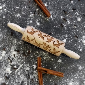 DRAGONS small rolling pin, embossing rolling pin, laser engraved rolling pin