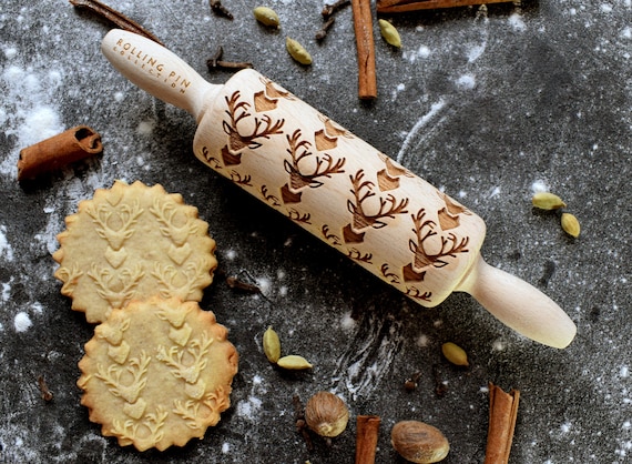 RENTIERKOPF Nudelholz groß, Teigroller groß, Rolling Pin, graviert Teigroller, ein Geschenk für den Urlaub