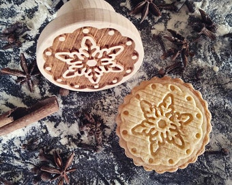 Sello COPOS DE NIEVE BLANCOS, grabado profundo, sello de madera para gofrado
