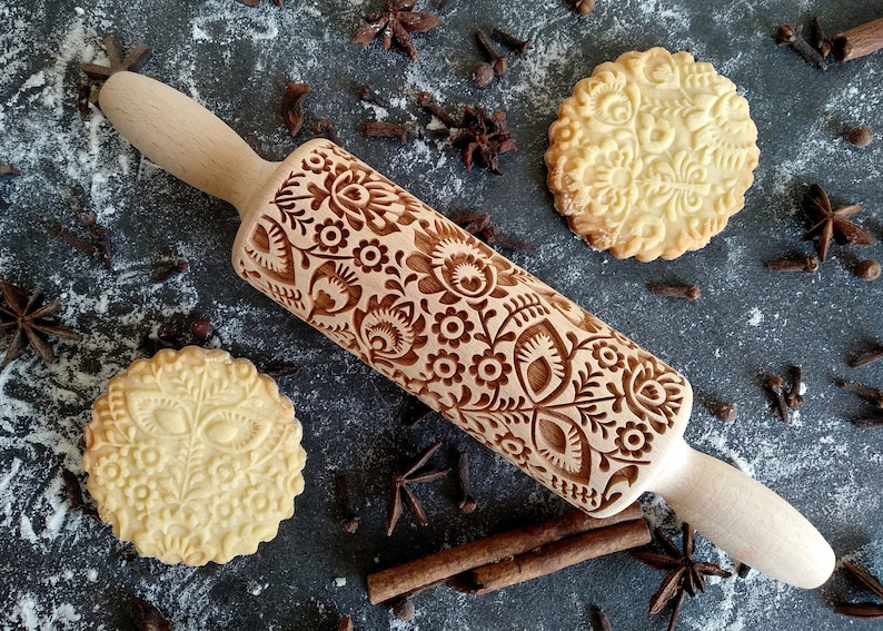 FOLK SMALL rolling pin embossing rolling pin engraved Etsy