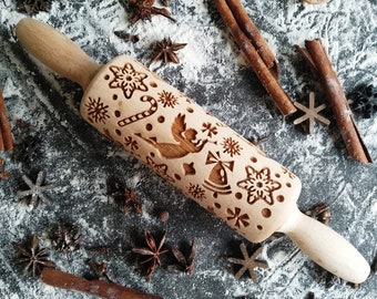 ANGELS small rolling pin, embossing rolling pin, engraved rolling pin by laser