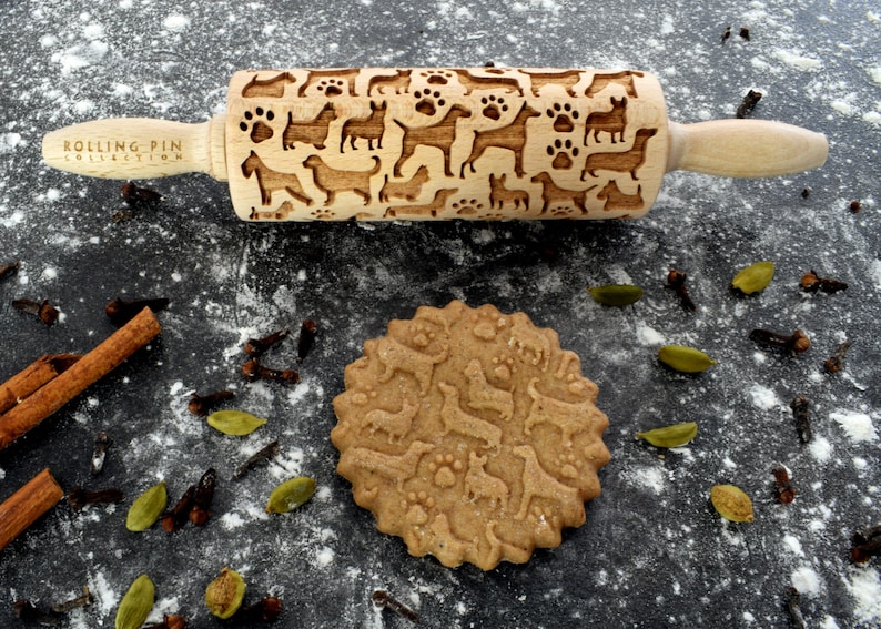 laser engraved rolling pin DOGS small rolling pin kids rolling pin embossing rolling pin
