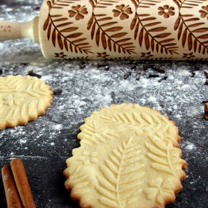 LEAVES rolling pin, embossing rolling pin, laser engraved rolling pin