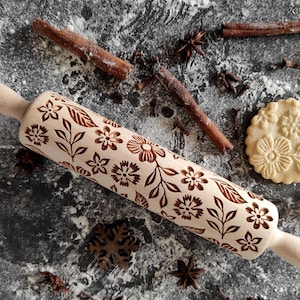 FLOMICHAEL Embossing rolling pin, laser engraved rolling pin, flowers small rolling pin image 4