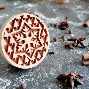 SNOWFLAKES in the TREES santa stamp, DEEP engraving, engraved stamp by laser