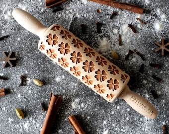 CLOVER rolling pin, embossing rolling pin, engraved rolling pin by laser, gift for Christmas