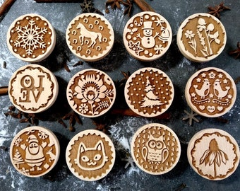 Set of 12 STAMPS chosen by You !  christmas gift personalization embossing wood stamp, engraved stamp by laser