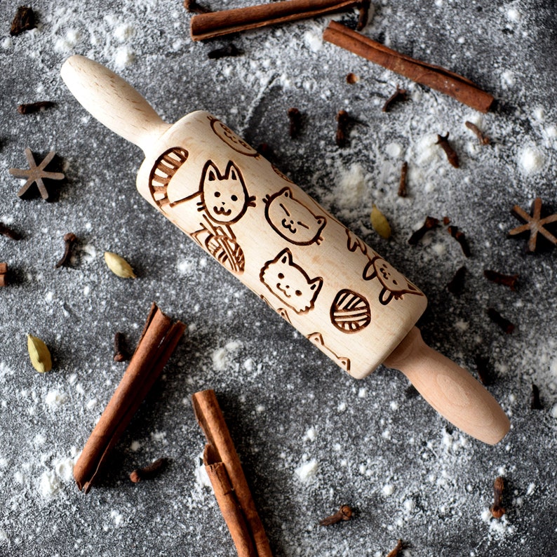 FUNNY CATS SMALL rolling pin, embossing rolling pin, engraved rolling pin by laser image 3