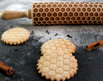 HONEY COMB rolling pin, embossing rolling pin, laser engraved rolling pin