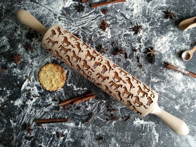 HORSES, horses, gift christmas, Embossing rolling pin, laser engraved rolling pin, nudelholz image 2