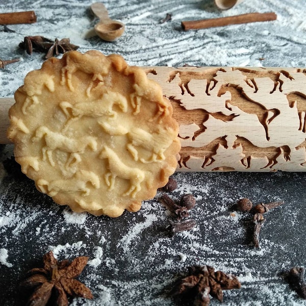 Rodillo pequeño HORSES, Rodillo para repujar, Rodillo grabado con láser, regalo de Navidad