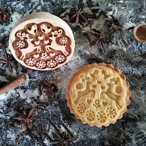 TWO REINDEERS, stamp, embossing wood stamp, engraved stamp by laser, christmas stamp, cookie stamp