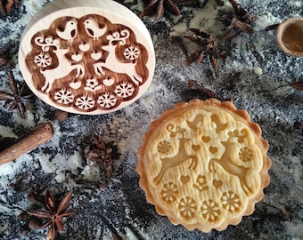 DOS RENOS, sello, estampa de madera repujada, estampa grabada por láser, estampilla de navidad, estampilla de galleta