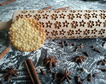 FLOWERS rolling pin, embossing rolling pin, laser engraved rolling pin, gift for Christmas, Thanksgiving gift