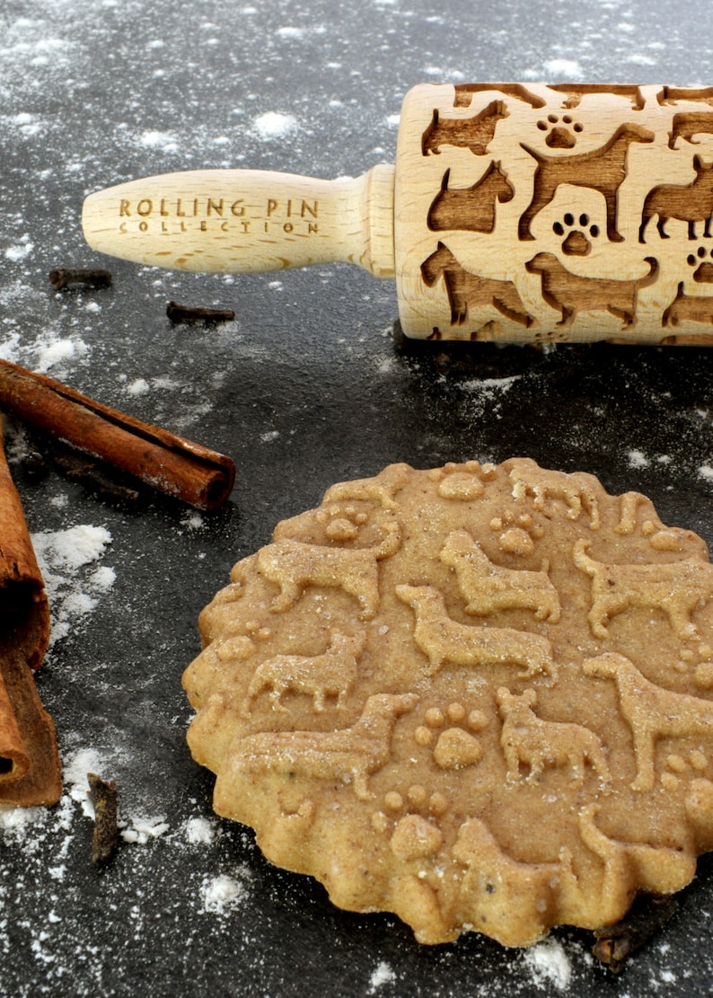 laser engraved rolling pin DOGS small rolling pin kids rolling pin embossing rolling pin