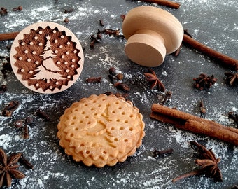 Rodillo para galletas con sello ÁRBOL DE NAVIDAD, fabricado en madera de haya, grabado PROFUNDO