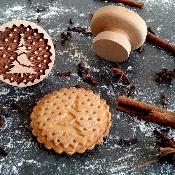 Weihnachtsbäume Stempel, Prägestempel aus Holz, gravierter Stempel mit Laser