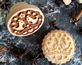 TWO CHRISTMAS BIRDS,  stamp, embossing wood stamp, engraved stamp by laser